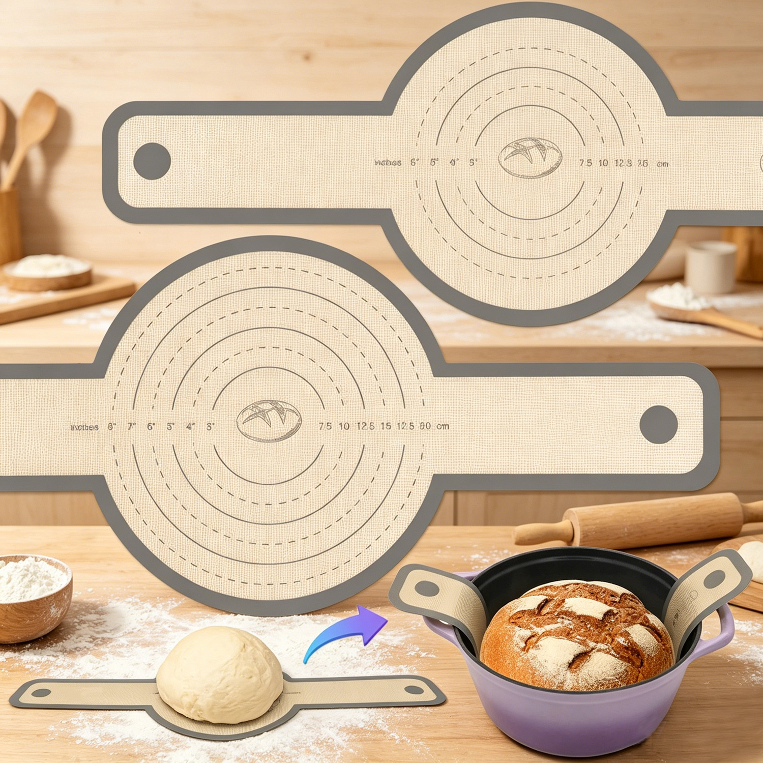 Crepe Maker Griddle - Silicone Bread Sling for Dutch Oven,