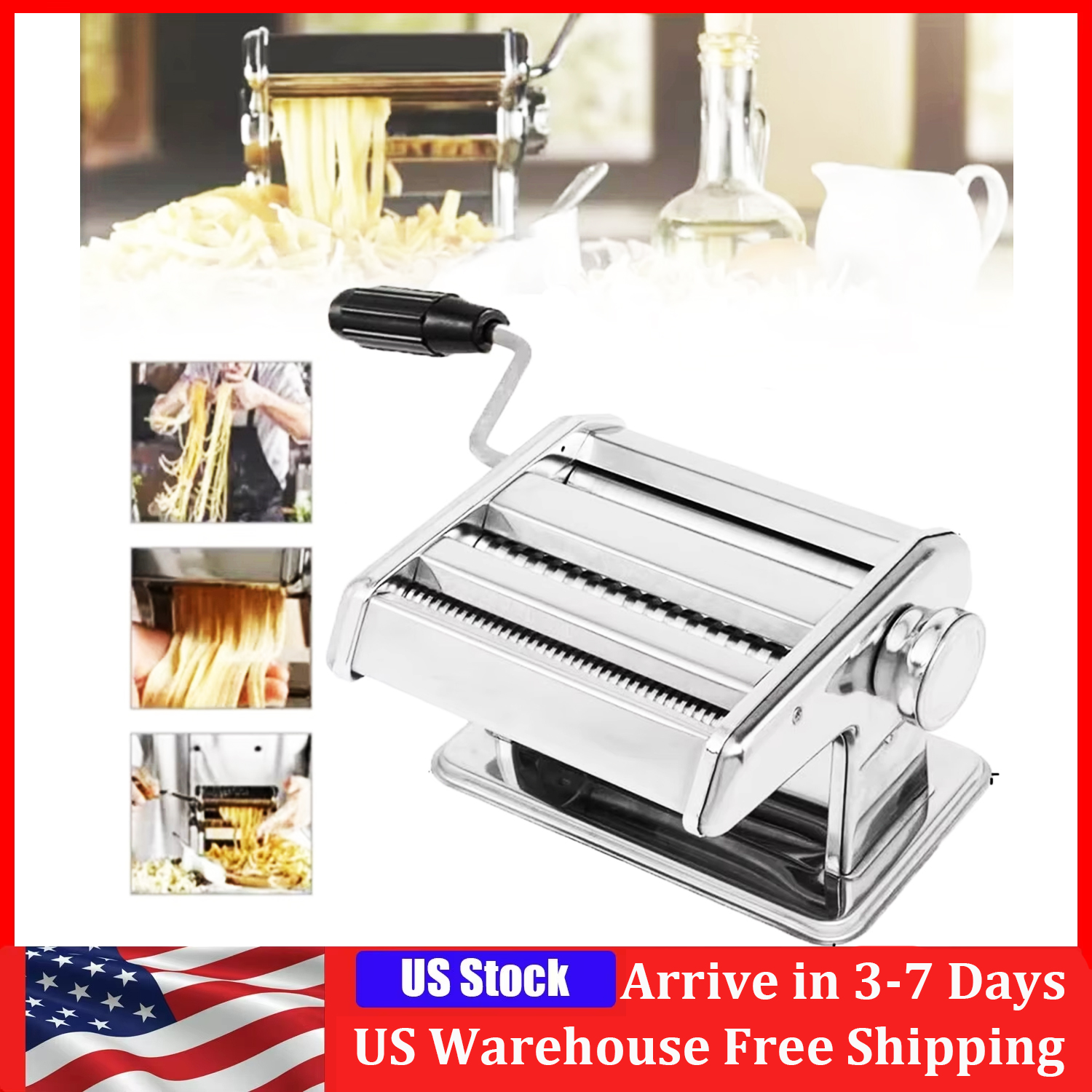 Commercial Kitchen Supplies - Pasta Maker Machine Stainless Steel Adjustable