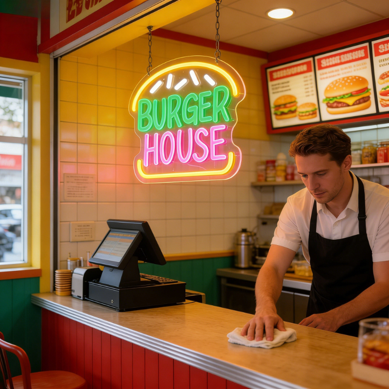 Cartoon Burger House Neon LED  - Commercial Kitchen Light avaliação e preço
