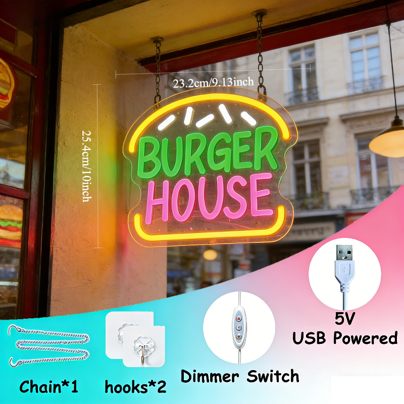 Cartoon Burger House Neon LED  - Commercial Kitchen Light avaliação e preço