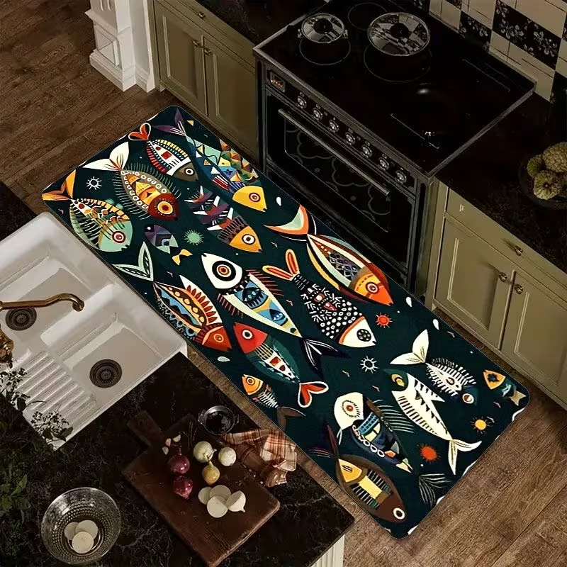 Nautical Fish Print Kitchen Ru - Commercial Kitchen Mats Anti Fatigue avaliação e preço