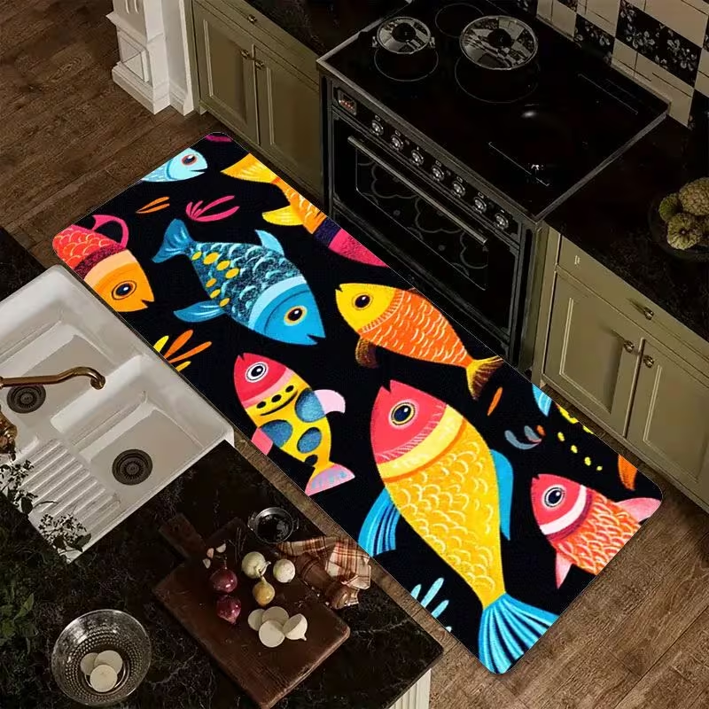 Nautical Fish Print Kitchen Ru - Commercial Kitchen Mats Anti Fatigue avaliação e preço
