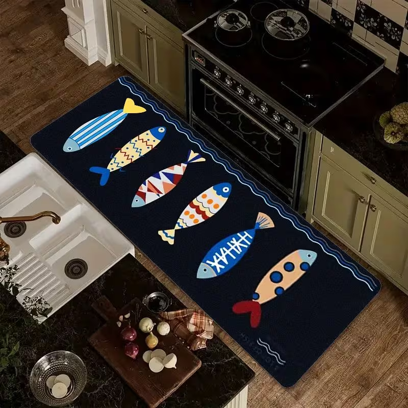 Nautical Fish Print Kitchen Ru - Commercial Kitchen Mats Anti Fatigue avaliação e preço
