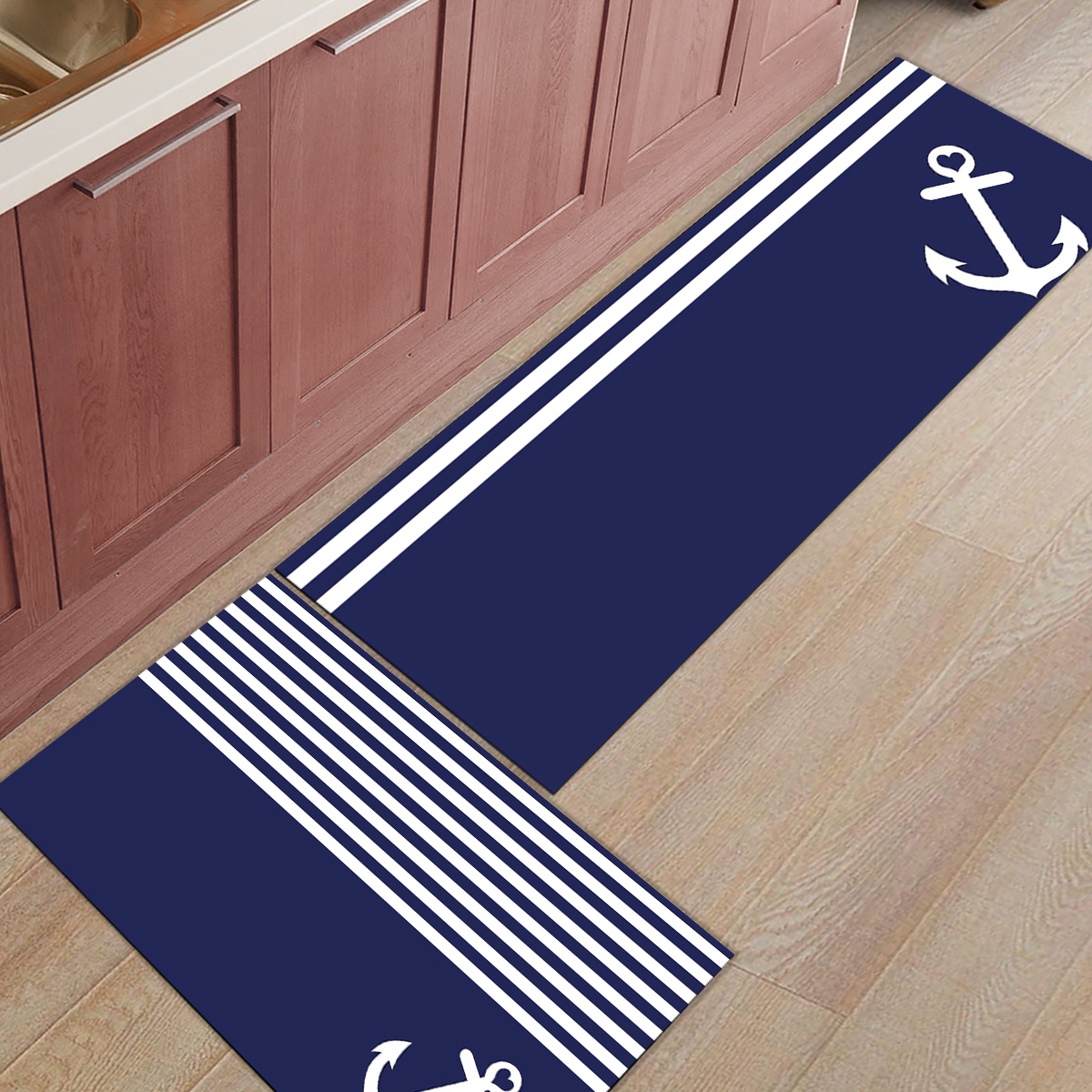 Dark Blue Stripes Anchor Carpe - Commercial Kitchen Floor avaliação e preço