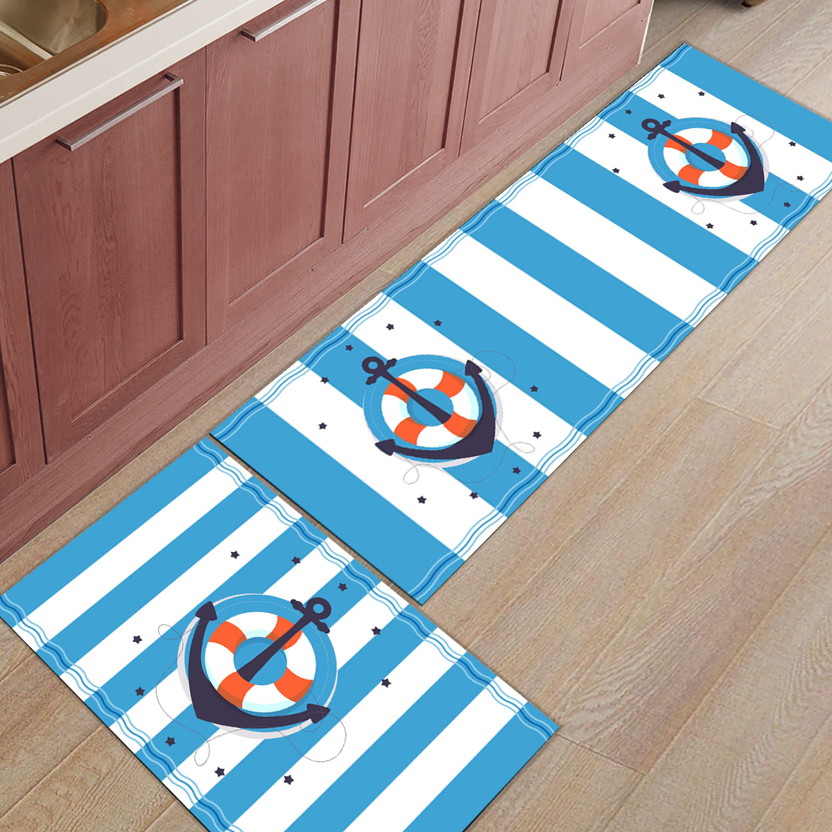 Dark Blue Stripes Anchor Carpe - Commercial Kitchen Floor avaliação e preço