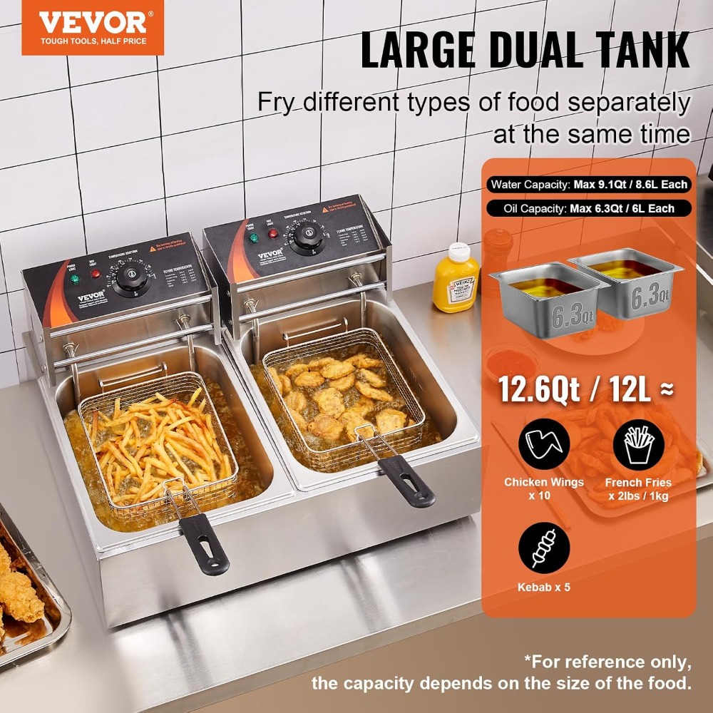 3000W Dual Tank Electric Deep  - Commercial Kitchen Products avaliação e preço